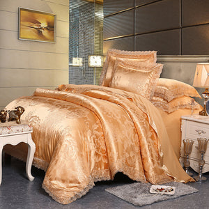 Four-Piece Cotton Bedding With European Style Jacquard Satin
